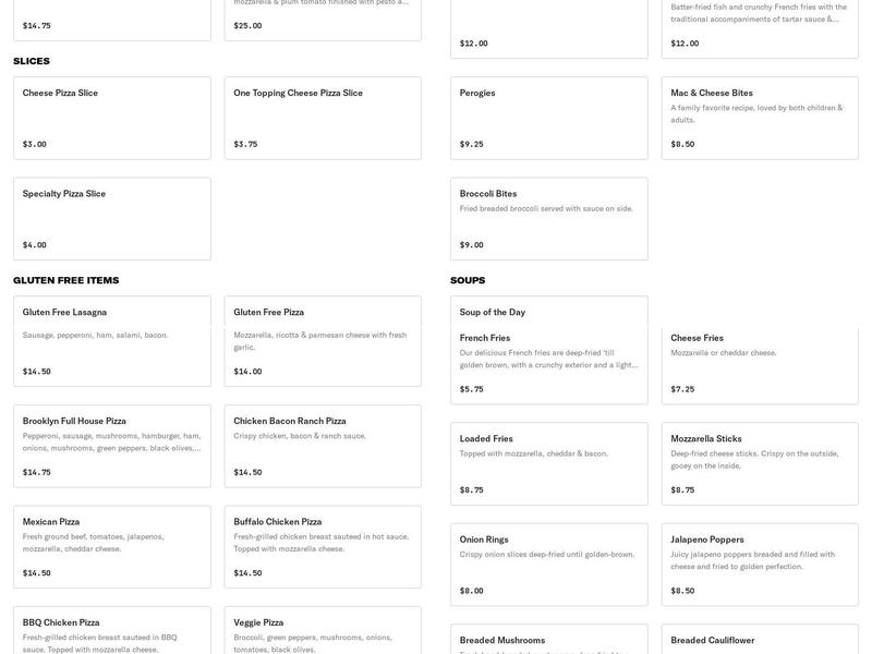 A Slice Of Brooklyn Menu
