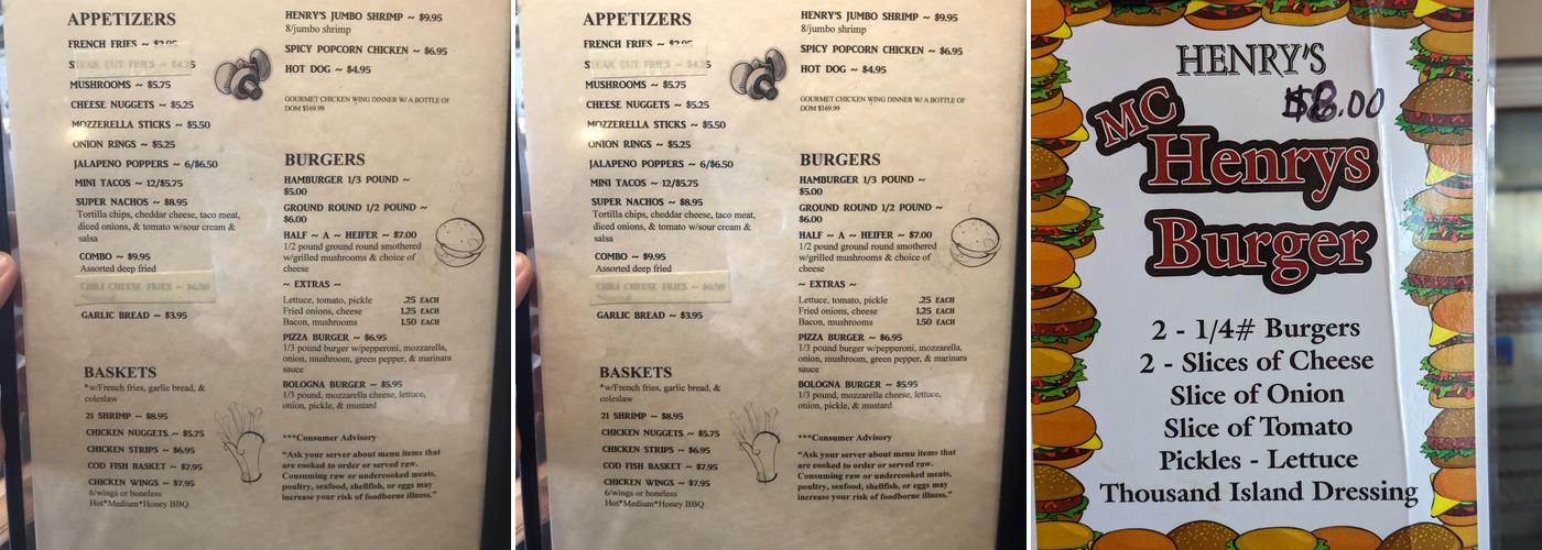 Henry's Inn Menu