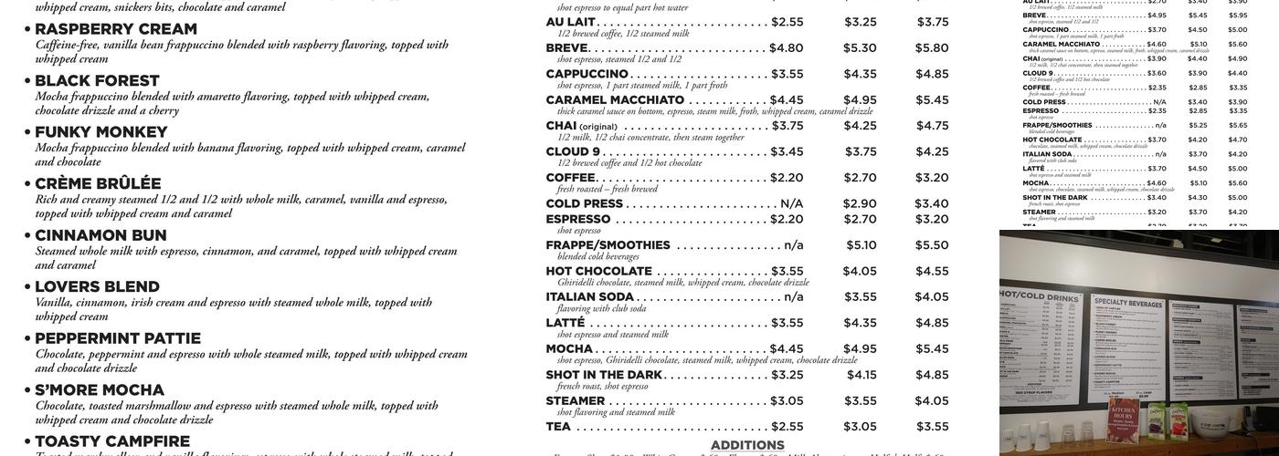 Backroads Coffee Menu