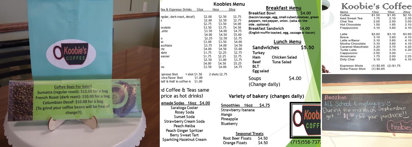 Koobies Coffee Shop Menu