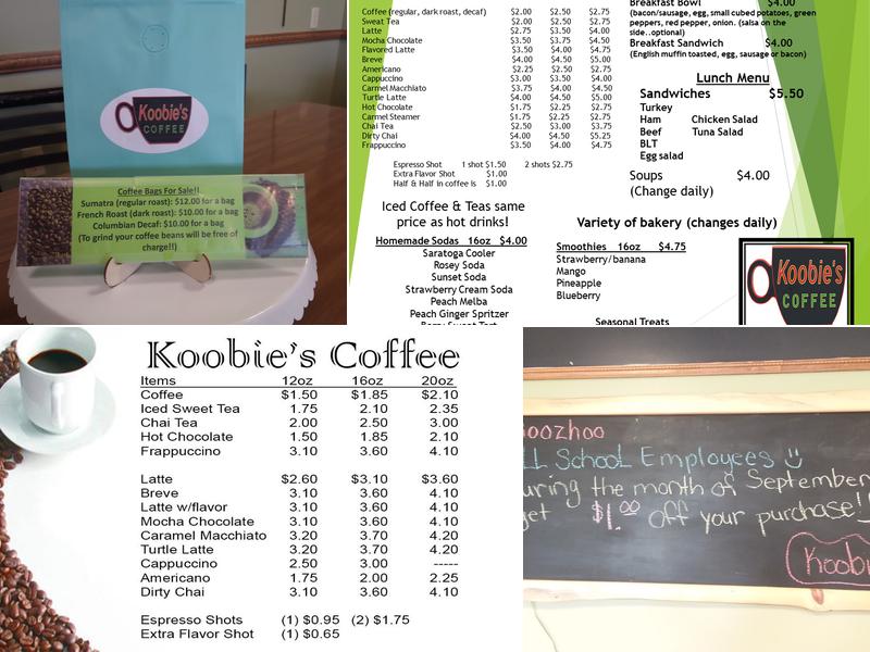 Koobies Coffee Shop Menu