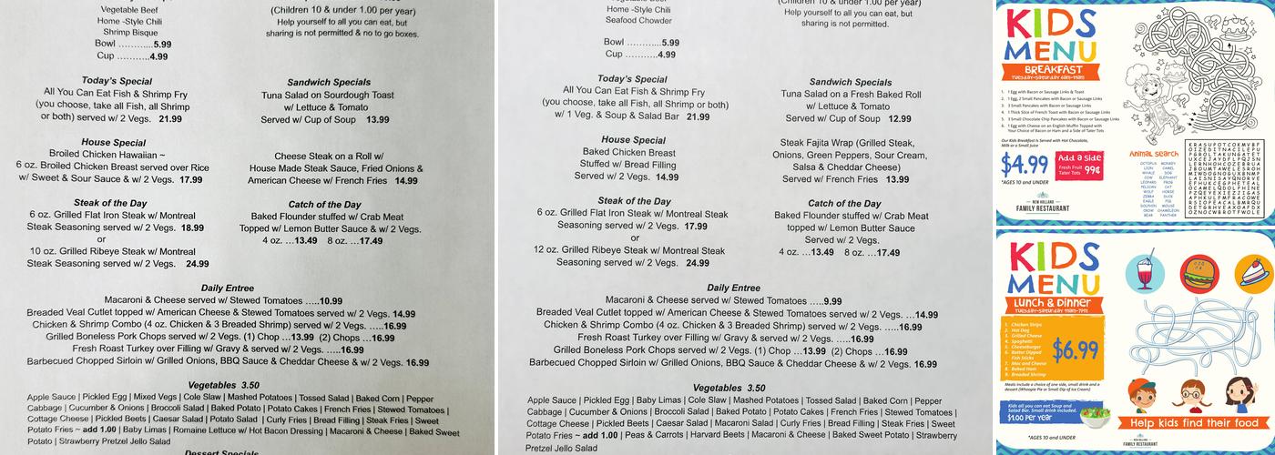 New Holland Family Restaurant Menu