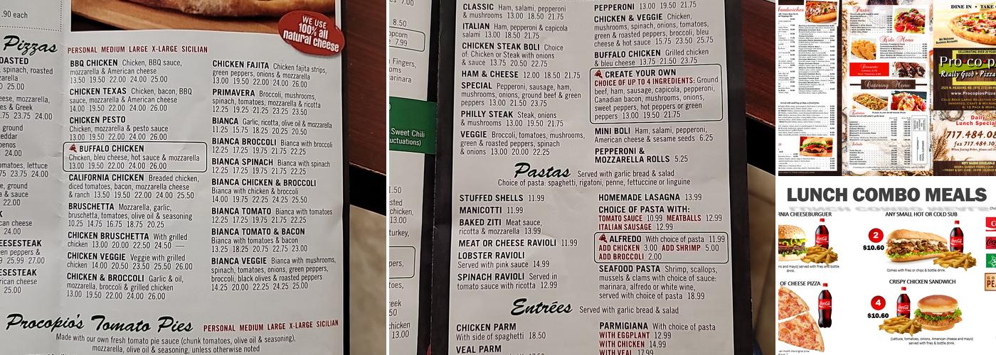 Procopio's Pizza Menu