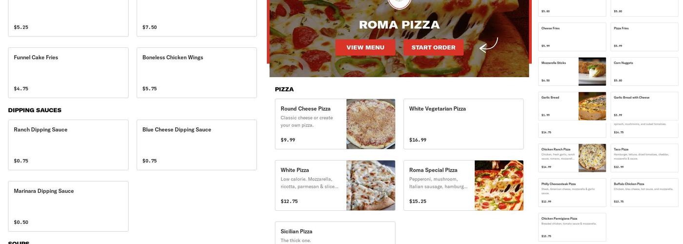 Roma Pizza Menu