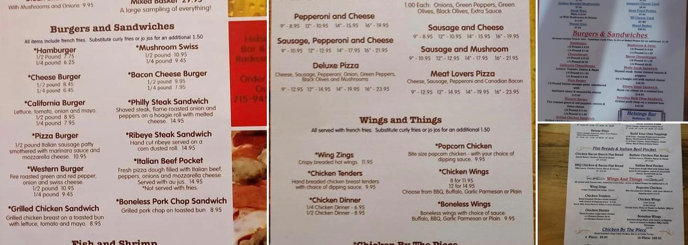 Helsing's Bar Menu
