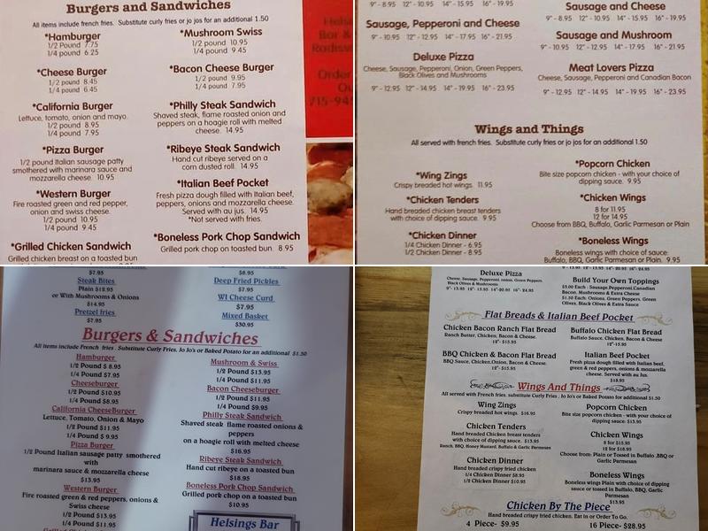 Helsing's Bar Menu