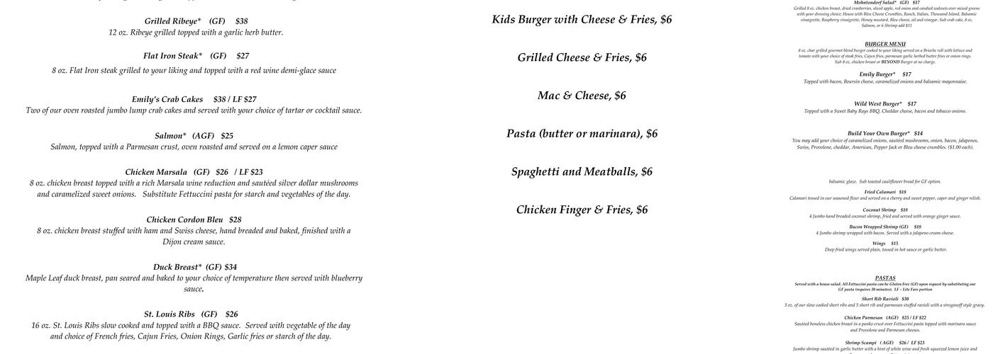 Emily's Menu