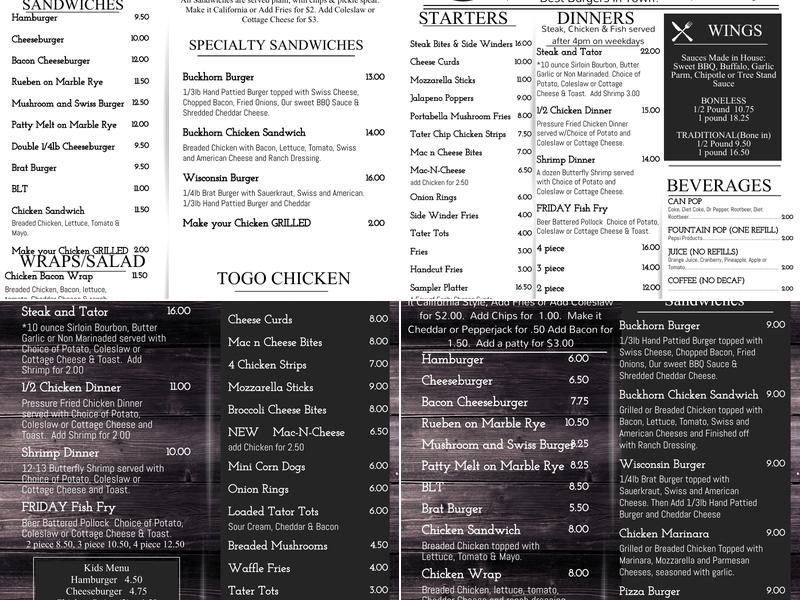 Buckhorn Bar and Grill Menu