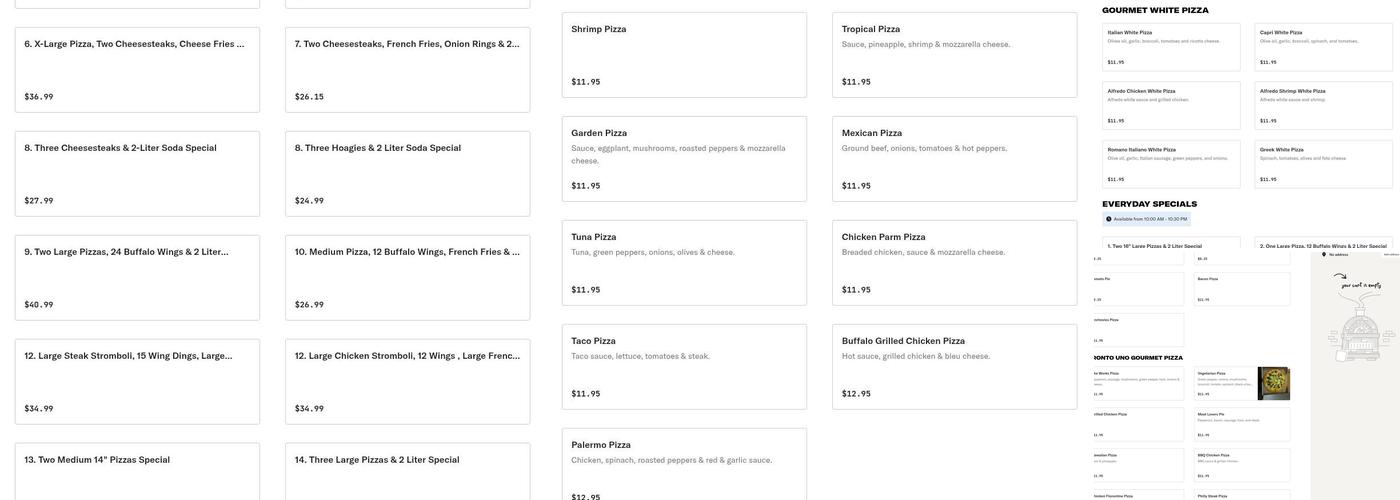 Uno Pizza Menu