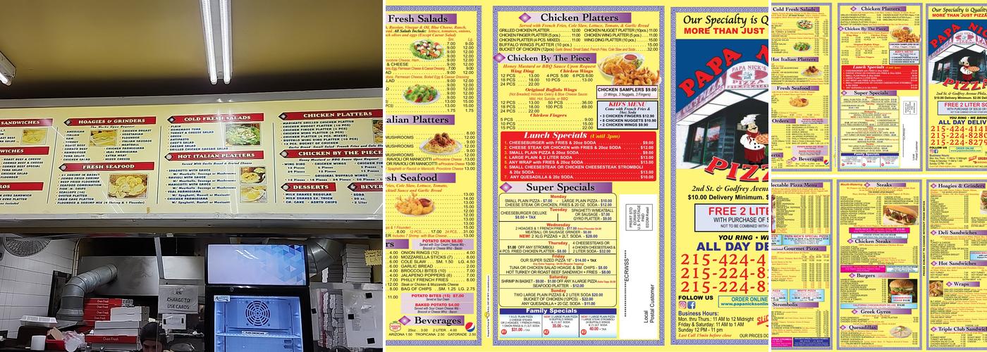 Papa Nick's Pizza Menu