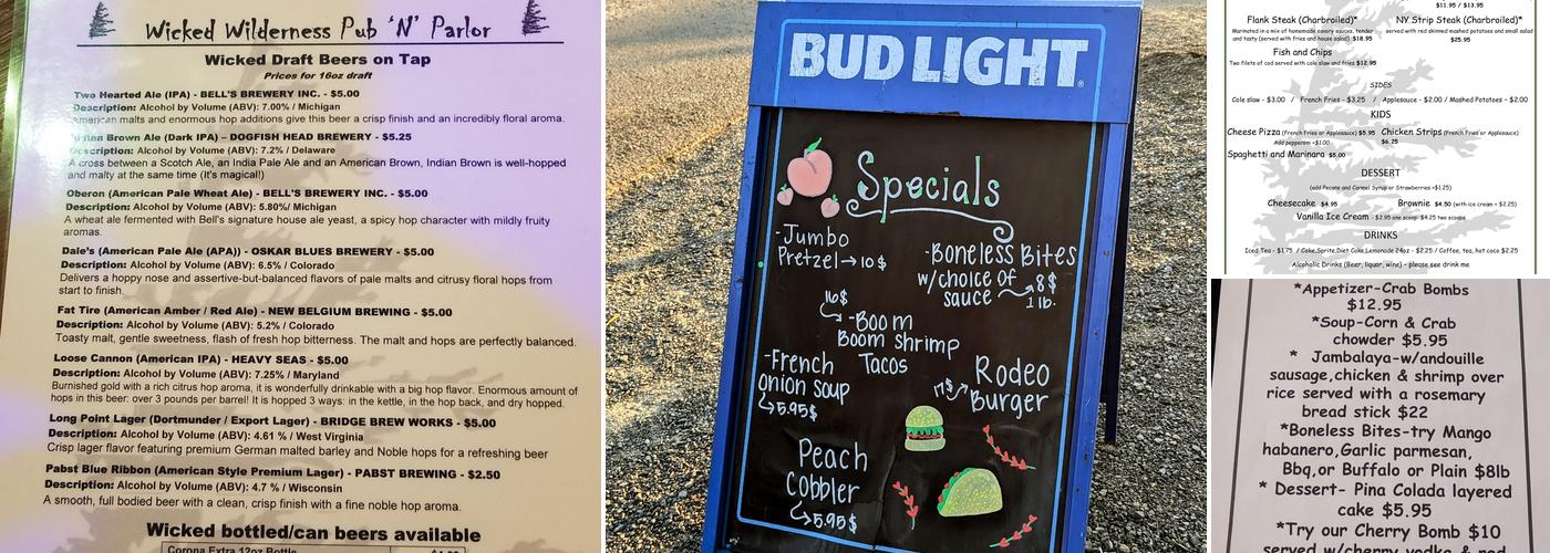 Wicked Wilderness Pub Menu