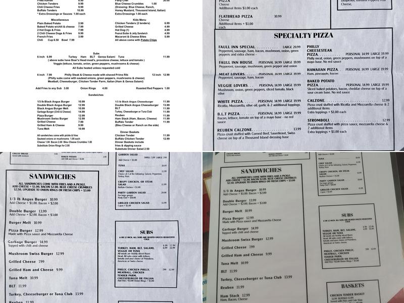 The New Faull Inn Menu