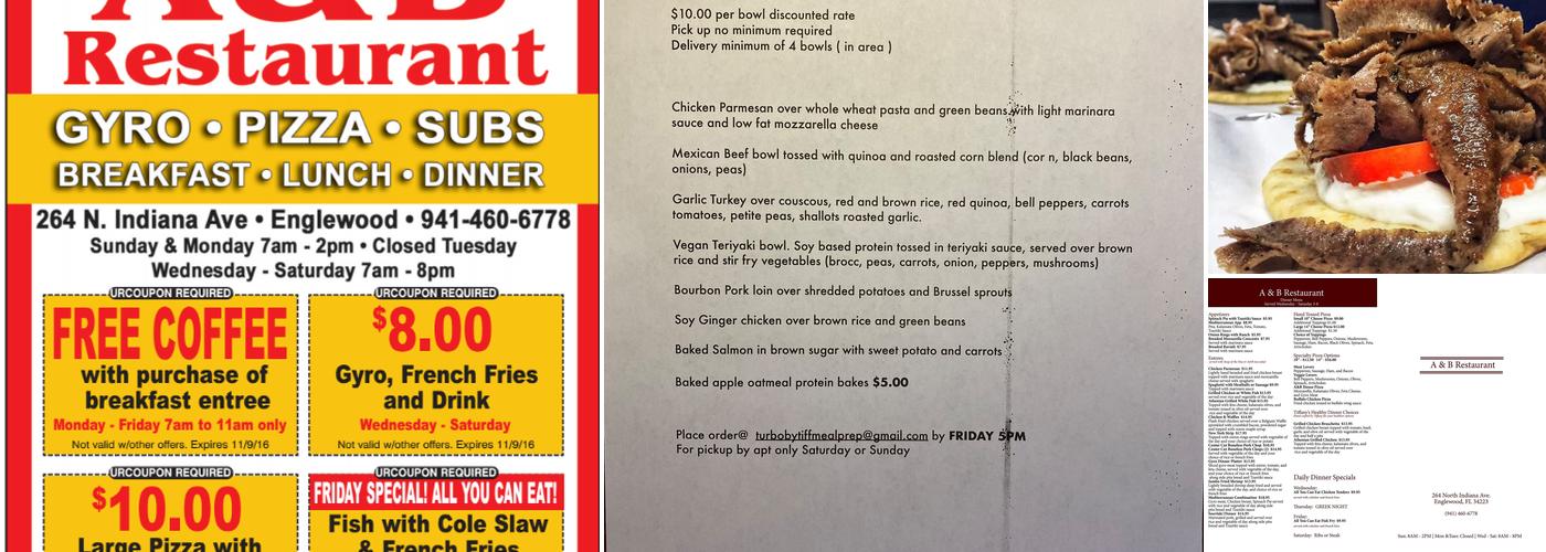A & B Restaurant Menu