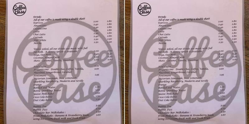 Coffee Base Menu