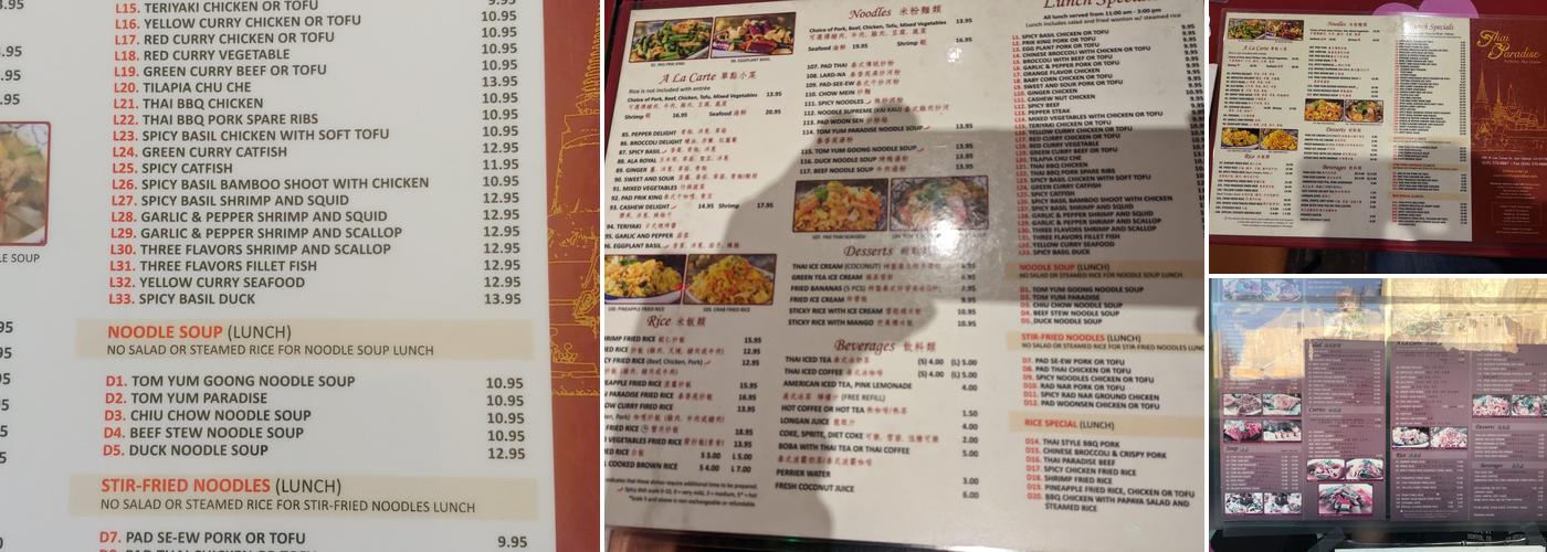 Thai Paradise Menu