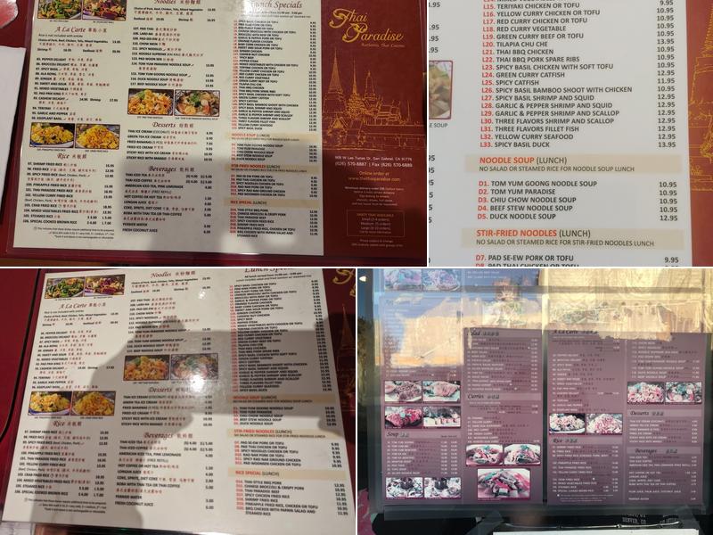 Thai Paradise Menu