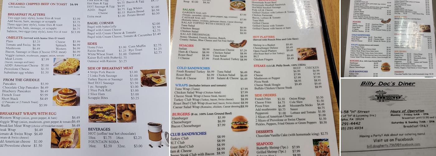 Billy Doc's Menu