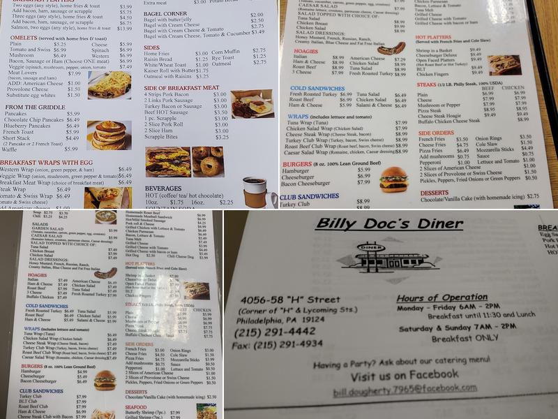 Billy Doc's Menu