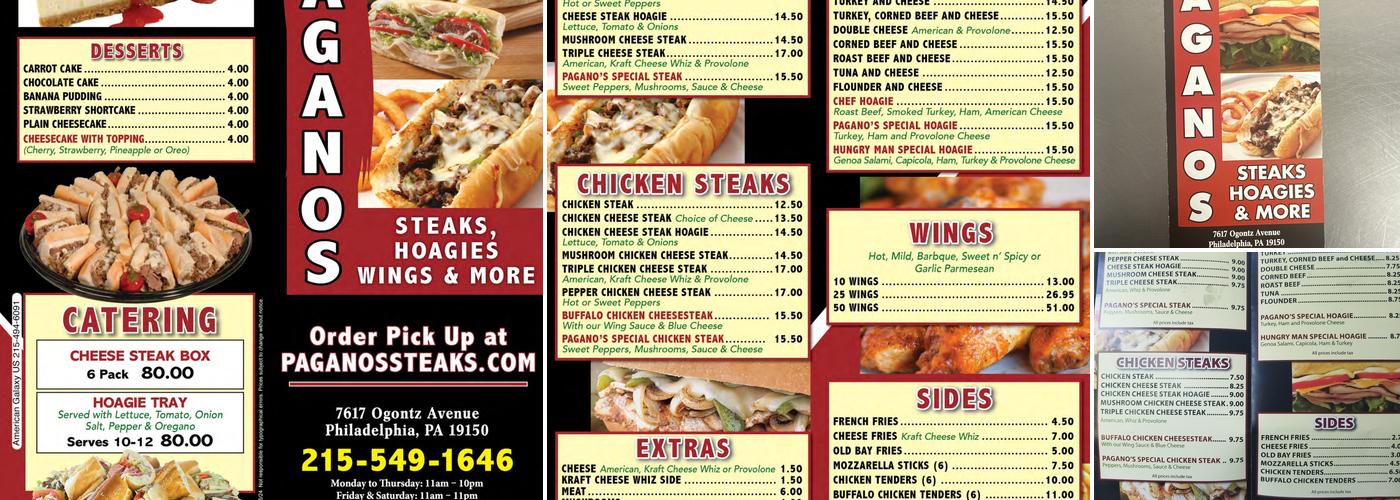 Paganos Steaks & Hoagies Menu