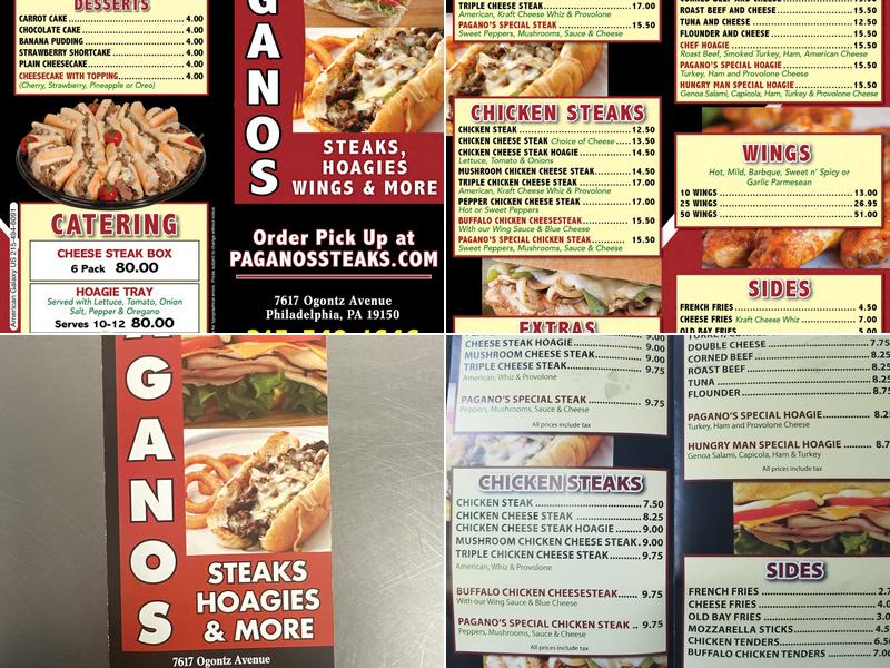 Paganos Steaks & Hoagies Menu