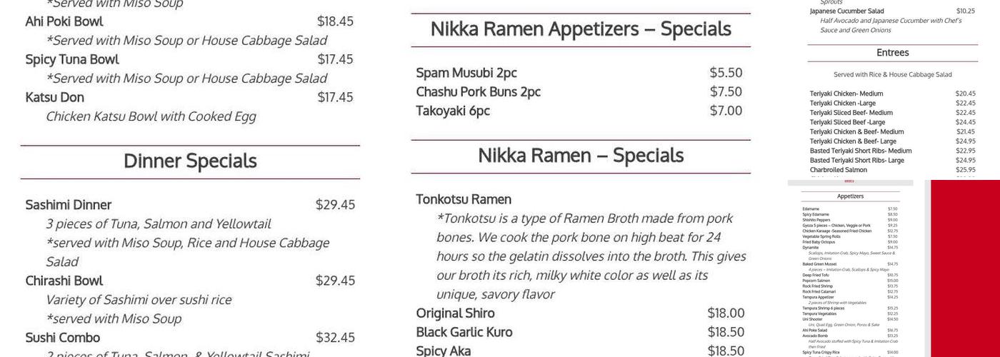 Sushi Teri Menu