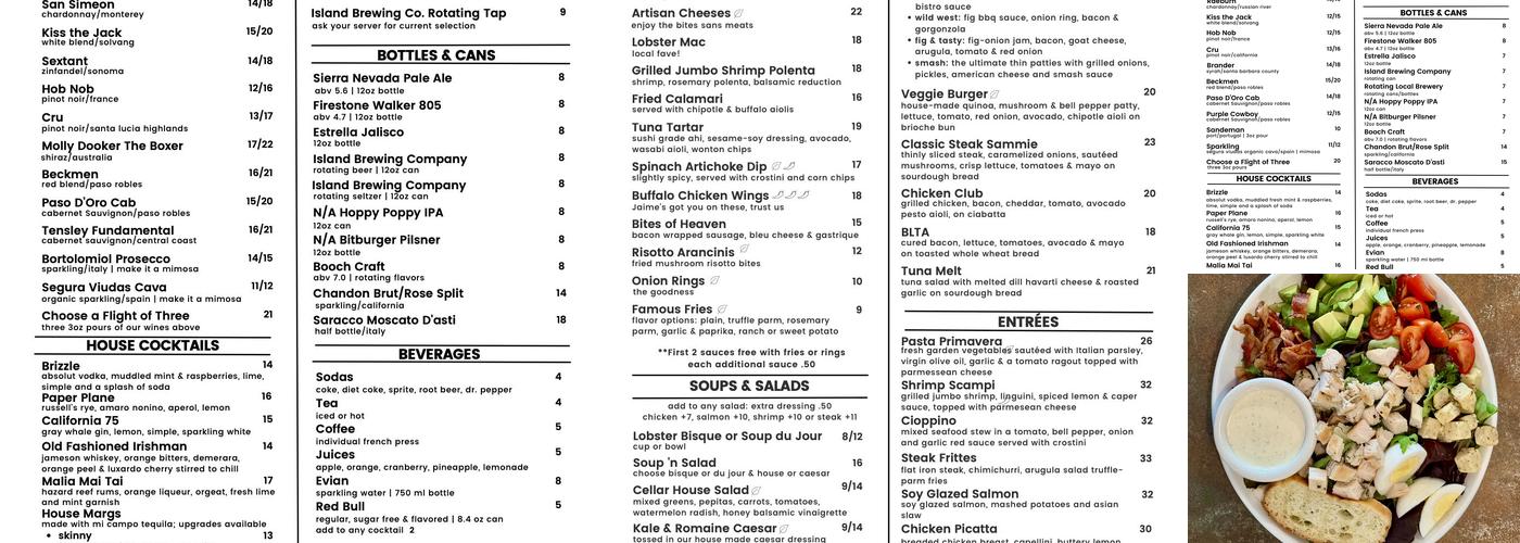 Corktree Cellars, Carpinteria CA Menu