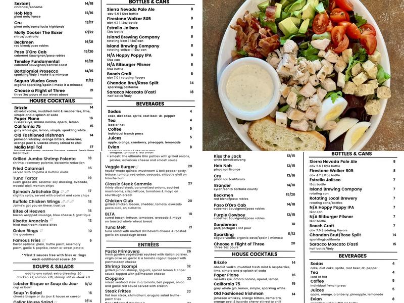 Corktree Cellars Menu