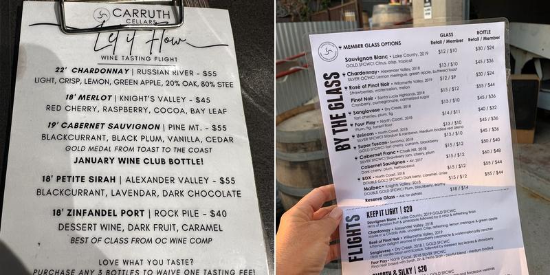 Carruth Cellars Urban Winery & Tasting Room Menu