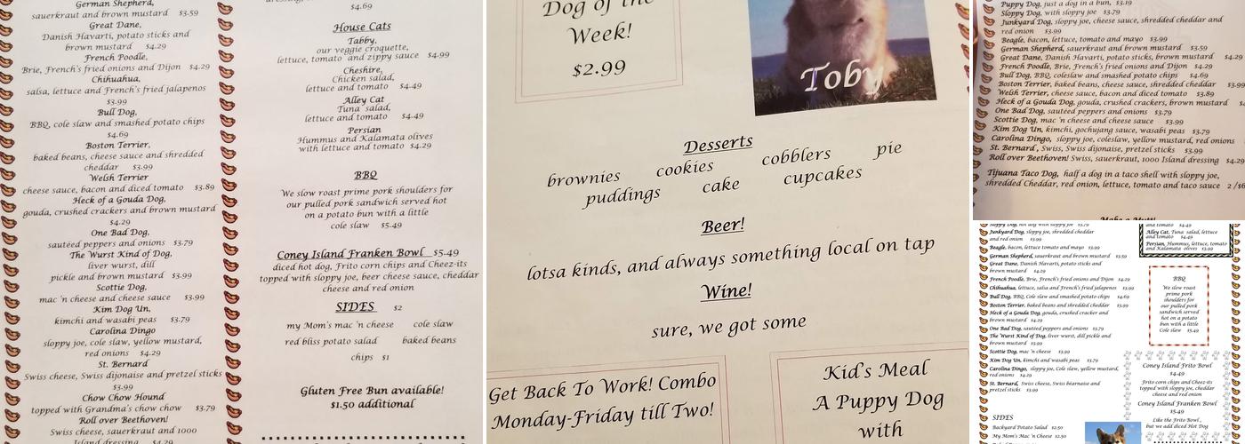 Toby's Dog House Menu