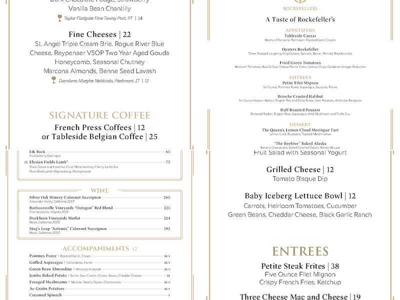 Rockefellers Menu