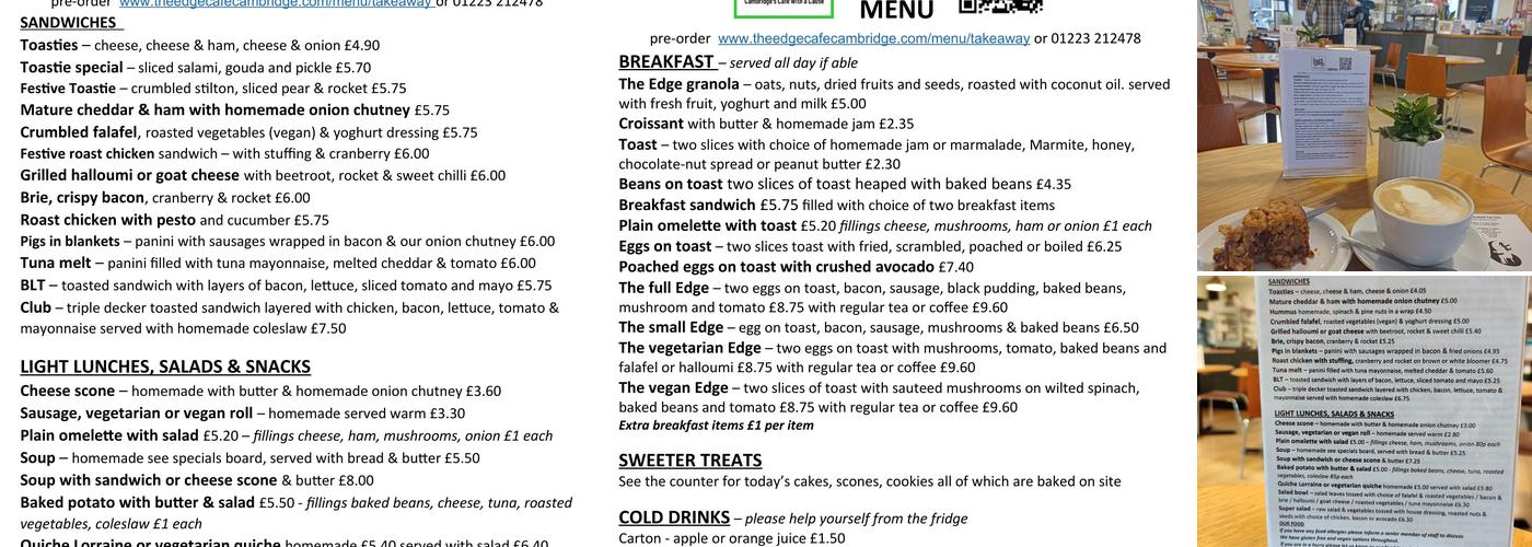 The EDGE Café Menu