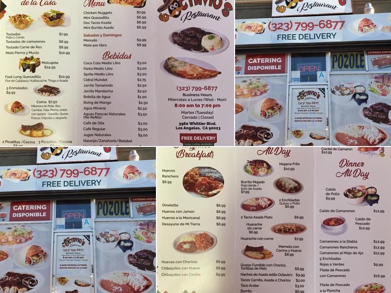 Octavio’s Restaurant Menu