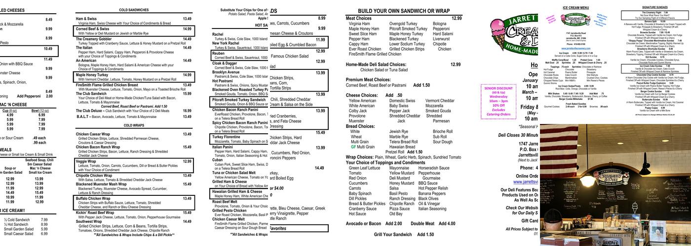 Jarrettsville Creamery and Deli Menu