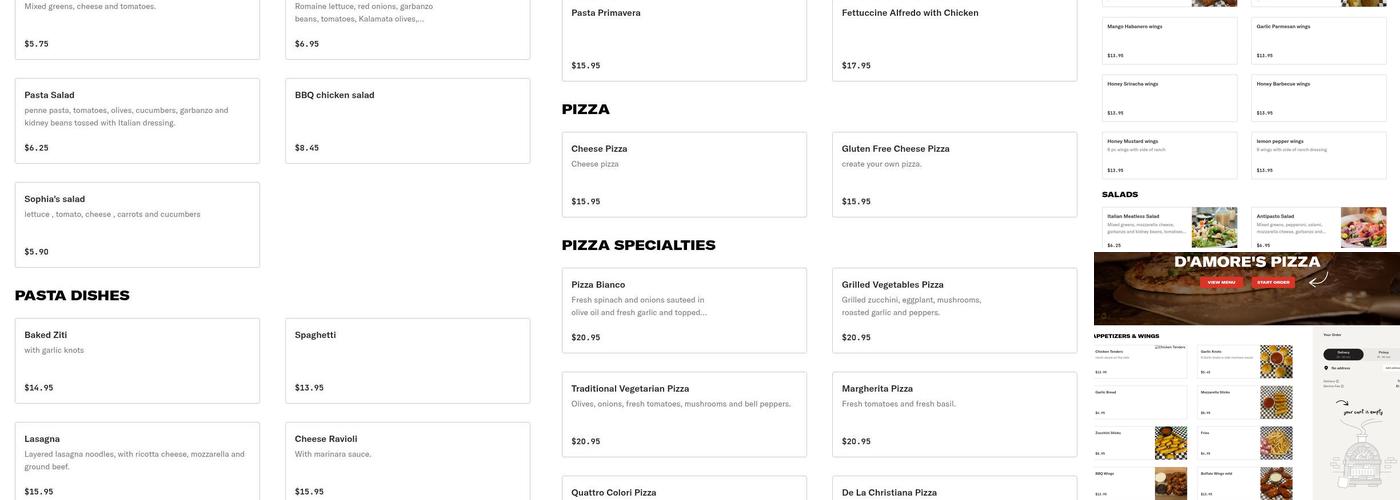 D'Amore's Pizza Menu