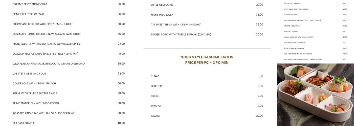 Nobu Malibu Menu