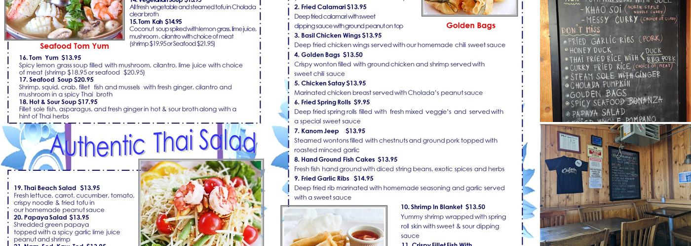 Cholada Thai Beach Cuisine Menu