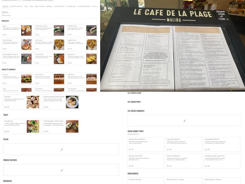 Le cafe de la plage Malibu Menu