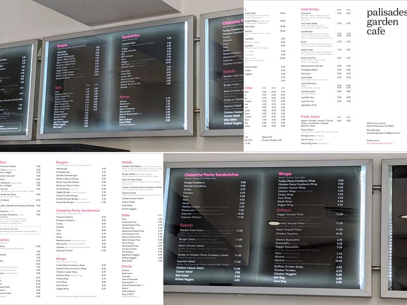 Palisades Garden Cafe Menu