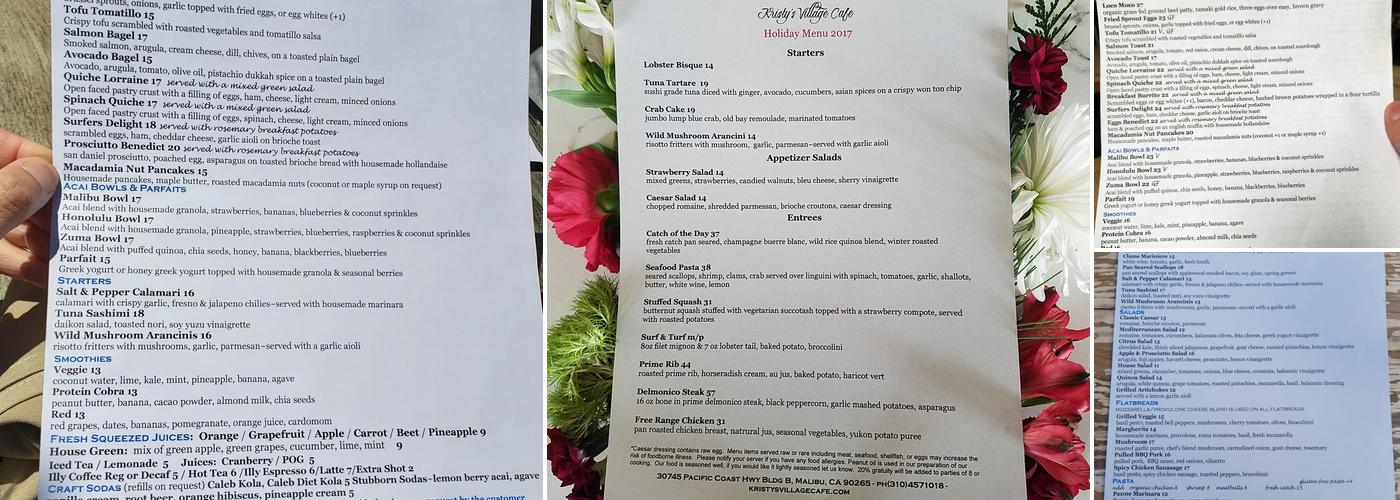 Kristy's Malibu Menu