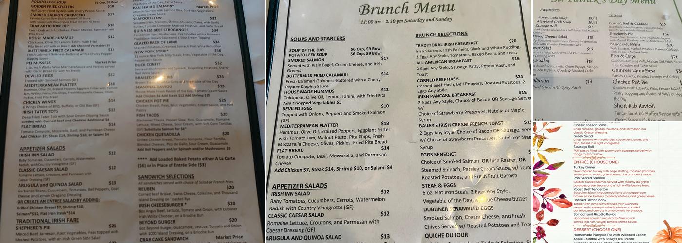 Irish Inn At Glen Echo Menu