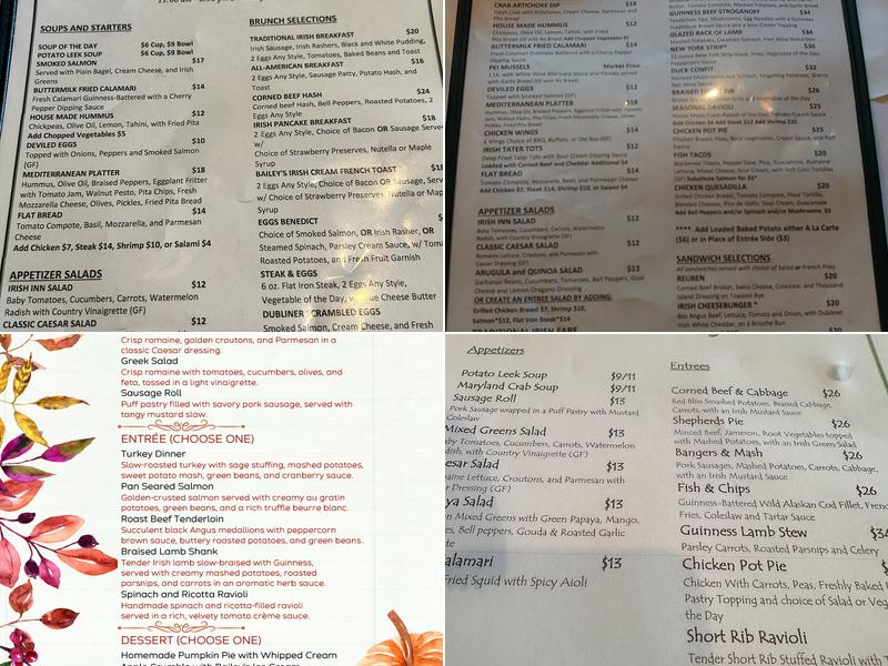 Irish Inn At Glen Echo Menu