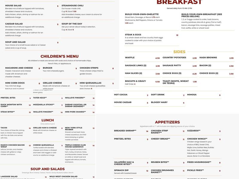 Ranchman's 23 Saloon and Steakhouse Menu