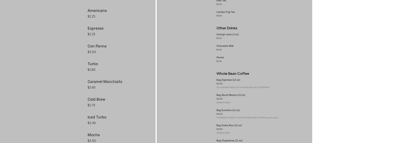 Java Joes Menu