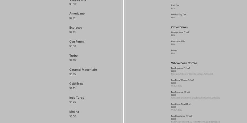 Java Joes Menu