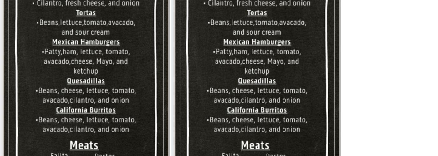 Texas Tacos Menu