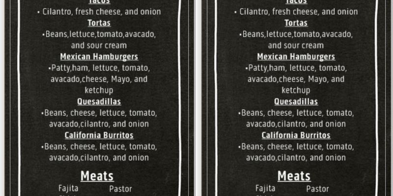Texas Tacos Menu