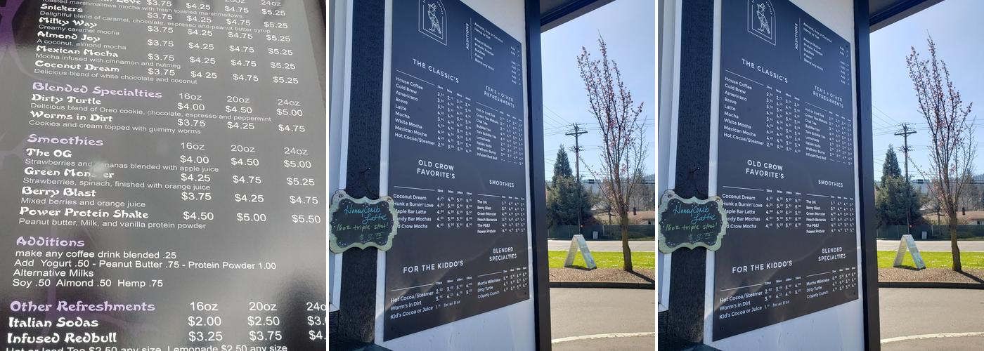 Old Crow Coffee Menu