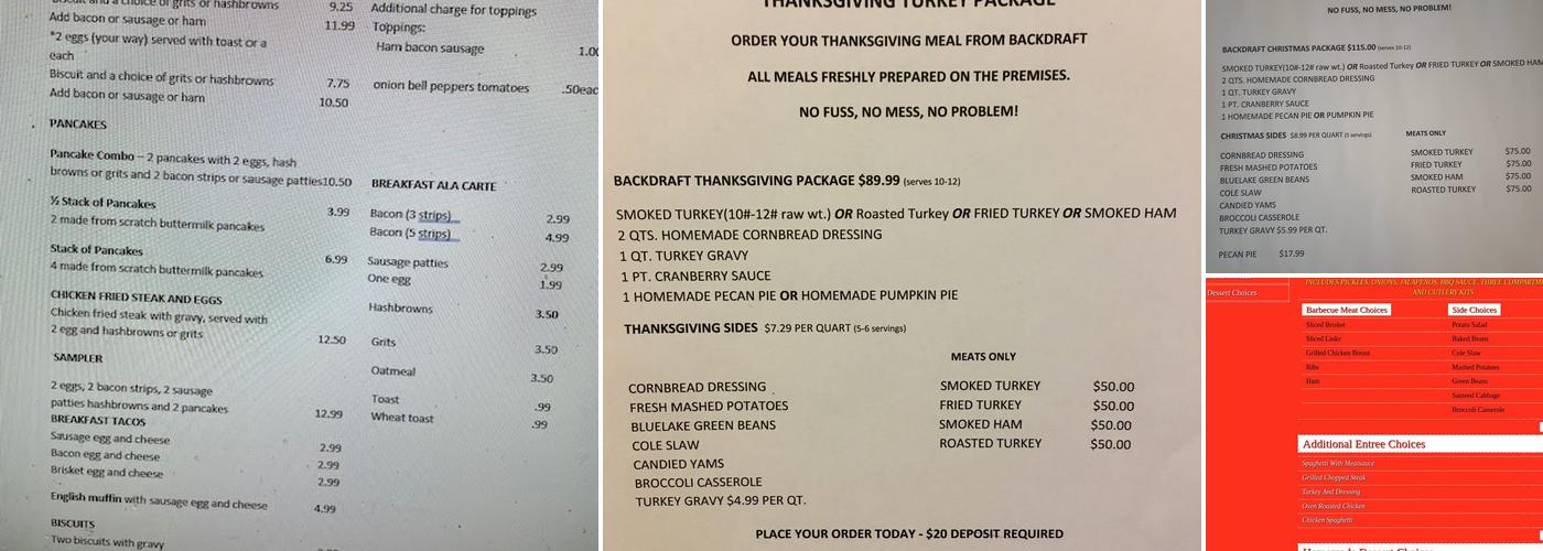 Backdraft Bar-Be-Que Inc Menu