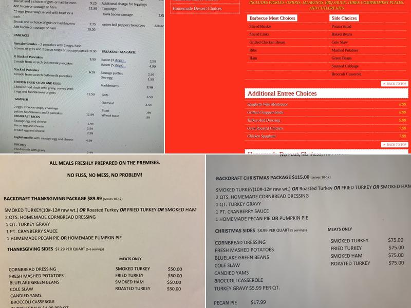 Backdraft Bar-Be-Que Inc Menu