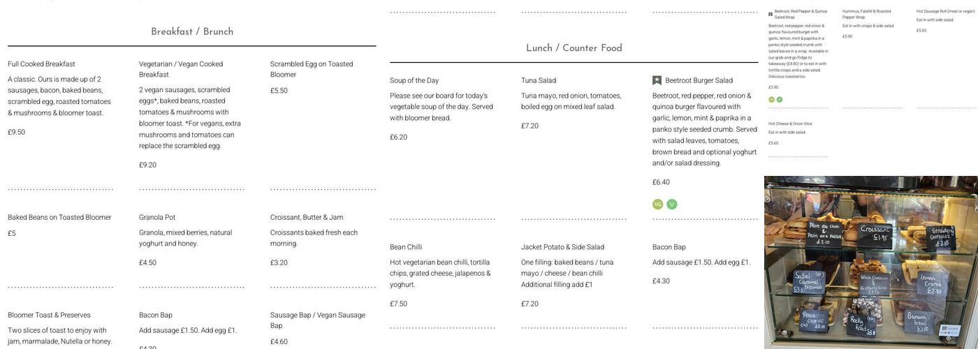 Ridings Cafe Menu